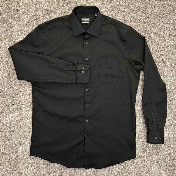 Van Heusen Mens Tall Fit Button Up Shirt Size 16.5 (35/36) Black Long Sleeve EUC - Picture 2 of 10